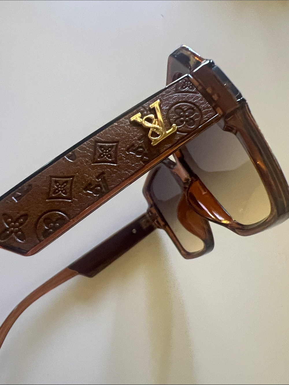 LV  Brown & Gold Monogram Oversized Square Sunglasses no box, no dust bag